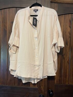 G.G.O. Pale Cream Relaxed Button-Front Mandarin Collar Blouse
